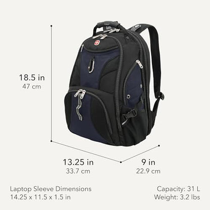 SWISSGEAR 1900 ScanSmart Laptop Backpack, Fits Most 17-Inch Laptops, TSA-Friendly Lay-Flat Design, RFID Protection, and Tablet Pocket, Black, 31L, 18.5-Inch - color: Black/Blue