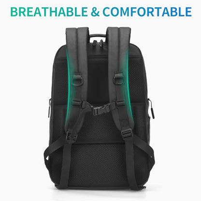 Expandable Business Backpack with 17" Laptop Compartment - Waterproof, Airline Approved, 33L-42L Capacity, for Work & Travel, Black - color: Black