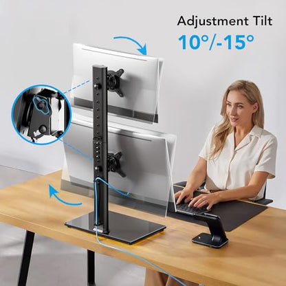 Dual Monitor Stand Vertical Stack Screen Free-Standing Desk Mount Arm Riser Fits Two 13 to 34 Inch Computer Monitors with Swivel,Tilt, Height Adjustable,VESA Stand 100x100mm, 75x75mm AX05TB02 - size: Dual monitor stand
