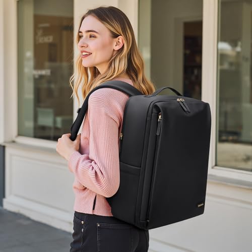 GOLF SUPAGS Stylish Laptop Backpack for Women Airline Approved Perfect for Work College and Travel Multi-Functional Casual Daypack Fits 17.3 Inch Notebook (Black) - color: Black