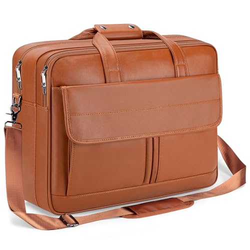 Boardingblue Men's Leather Messenger Bag, 15.6 Inches Laptop Briefcase Business Satchel Computer Handbag Shoulder Bag for Men - color: Brown
