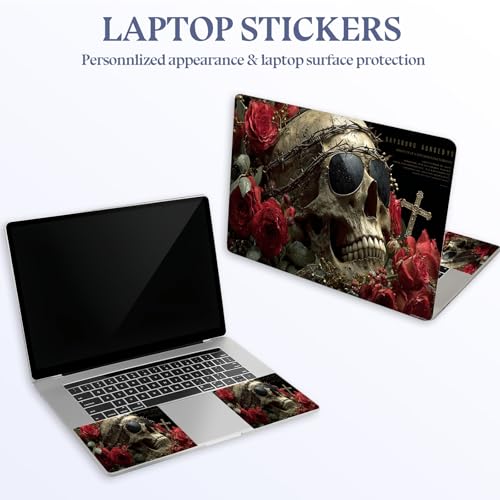 Universal Laptop Skin Sticker Decal,15.6 Inch Laptop Vinyl Cover for 13" 14" 15.6" Laptop,Scratch-Resistant Waterproof Protector Wrap,Reusable with Wrist Pads,Skull with Roses - color: Skull with Roses