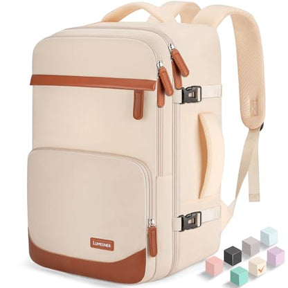 40L Travel Backpack, Flight Approved Carry On Laptop Backpack | Water-resistant, Personal Item Travel Bag, Fits 15.6/17.3 inch Laptop, Hiking, Camping, Business, Commute, Men & Women - color: Beige, size: Large