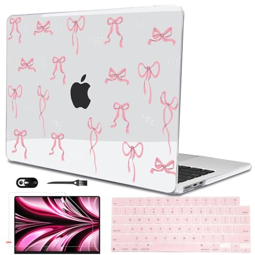 for 2026 MacBook Air 13 Inch Case M5 A3449 M4 A3240 A3113 M3 A2681 M2 2026 2025 2024 2023 2022 Release, Pattern Plastic Hard Shell Case Cover for MacBook Air 13.6inch M5, Pink Bowknot - color: Pink Bowknot