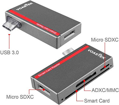 USB C Smart Card Reader, DOD Military CAC Card Reader Compatible with Mac, MacBook Pro, Chromebook and Other Type C Laptops | Built-in 3 Slots SD/Micro SD Memory Card Reader