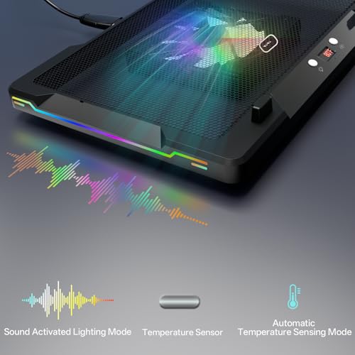 DEPGI Movable RGB Laptop Cooler with 5.5" Sliding Fan, Ergonomic Cooling Stand with 8 Light Modes for 14-17.3 Inch Gaming Laptops - color: Black, size: Extra Large
