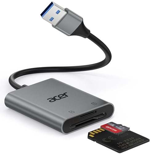 Acer SD Card Reader, USB A 3.0 to Micro Memory Card Reader, Aluminum Dual Slot SD to USB Adapter for Computer, PC, Laptop and Type A Devices, Compatible with SD/Micro SDXC/SDXC/SDHC/MMC/TF Cards - color: Grey