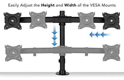 Mount-It! Dual Monitor Desk Stand, C-Clamp & Grommet Base | Fits two VESA 75/100 screens 17-27", two articulating arms, C-clamp and grommet bases.