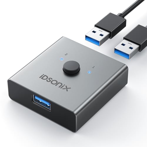 IDsonix USB 3.0 Switch for 2 Computers Share 1 Device | 1 in 2 Out Bi-Directional For Printers/Keyboards/Mice, 5Gbps Plug and Play Switcher Support CarPlay,Android Auto,Aluminum - style: Aluminum