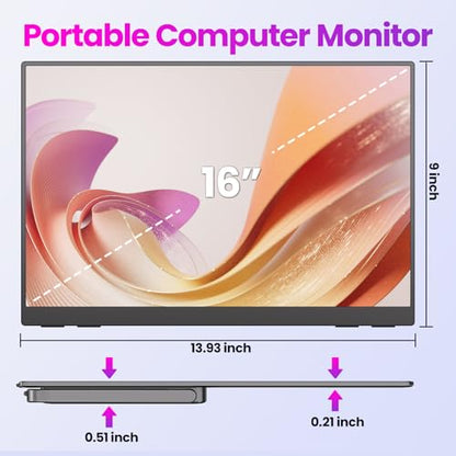 Upperizon Portable Monitor 16 inch 2K QHD 2560X1600 145% sRGB, 144Hz USB-C, 120Hz HDMI, Travel Monitor for Laptop MacBook PC Surface PS5 Xbox, External Display with Kickstand & Speaker VESA Compatible - size: 16 inch