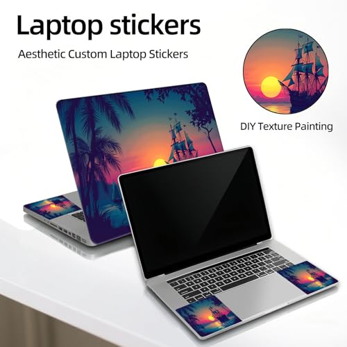 Universal Laptop Skin Sticker Decal, 12"-15.6" Aesthetic Vinyl Wrap, Pirate Ship Ocean Sunset Waterproof Notebook Cover Art Protector for MacBook HP Dell Lenovo, Fits 13" 14" 15" 15.6" - color: Pirate Ship Ocean Sunset