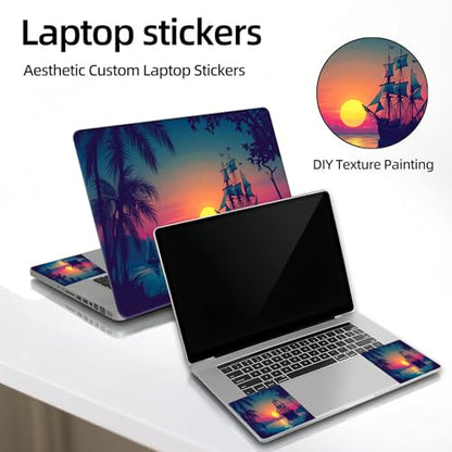 Universal Laptop Skin Sticker Decal, 12"-15.6" Aesthetic Vinyl Wrap, Pirate Ship Ocean Sunset Waterproof Notebook Cover Art Protector for MacBook HP Dell Lenovo, Fits 13" 14" 15" 15.6" - color: Pirate Ship Ocean Sunset