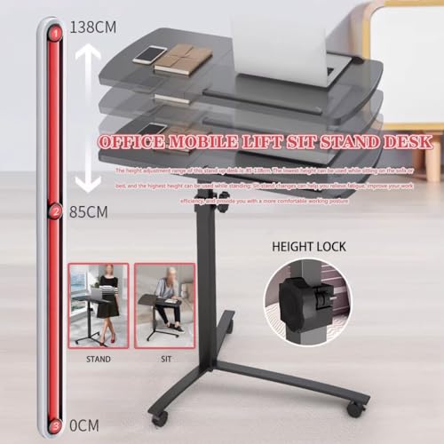 Height Adjustable Standing Desk, Home Office Sit Stand Desk, Mobile Sofa Side Table, Portable Tiltable Podium with Rollers, Double Panel Design(Black) - color: Black