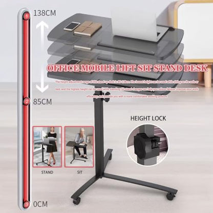 Height Adjustable Standing Desk, Home Office Sit Stand Desk, Mobile Sofa Side Table, Portable Tiltable Podium with Rollers, Double Panel Design(Black) - color: Black