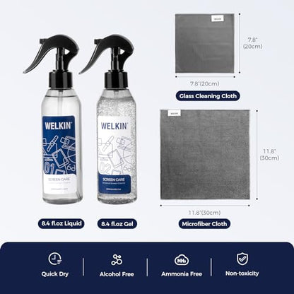 WELKIN Screen Cleaner Kit, 8.5 oz + 8.5 oz Spray & Gel for TV & Phone | Dual Formula Cleaning, Streak-Free Performance, Spray & Gel Options for Screens, Includes 1 Microfiber Cloth & 1 Glass Wipe - size: Gel+Mist Kit