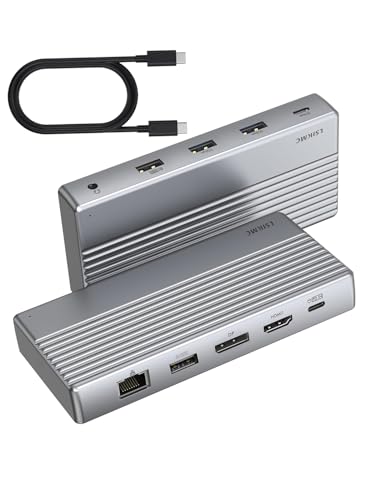 Dual Monitor Docking Station 4K@60Hz, USB C Laptop Docking Station with HDMI 4K, DP(4K@144Hz), 87W PD, Ethernet, 4USB/3.5Audio,usbc hub for HP/Dell/Lenovo Laptops - style: 10 Ports 1 HDMI + 1 DisplayPort