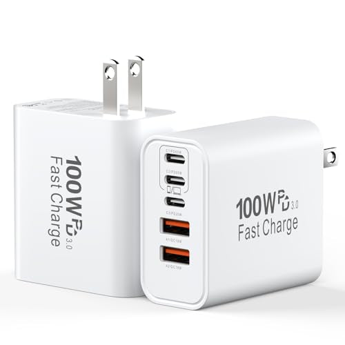 USB C Charging Blocks, 100W USB C Wall Super Fast Charger Block, Type C iPhone USBC Charger Charging Brick, 5-Port Multiport Charger Plug Power Adapter for iPhone 17/16/15/14/13 Pro Max, iPad, S26