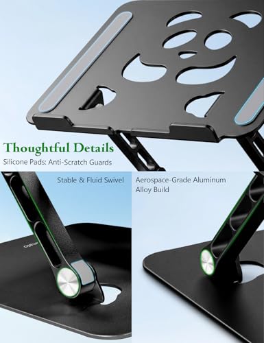 Stable Laptop Stand for Desk Fit for 10"-16.3" Laptops, Black | Foldable Aluminum Riser Creates an Ergonomic Workspace with Cute Panda Cooling Vent, Fits MacBook Air/Pro, Dell and Lenovo - color: Black