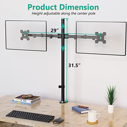 WALI Extra Tall Dual LCD Monitor Fully Adjustable Desk Mount Fits 2 Screens up to 27 inch, 22 lbs. Weight Capacity per Arm (M002XL), Black - size: 13"-27", style: Dual
