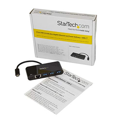 StarTech 3-Port USB-C Hub with 3x USB-A and GbE, 60W PD, 5Gbps, Windows | PD 2.0 passthrough charging, 3x USB-A, Wired networking, macOS, Linux, iPadOS, ChromeOS, Plug-and-play