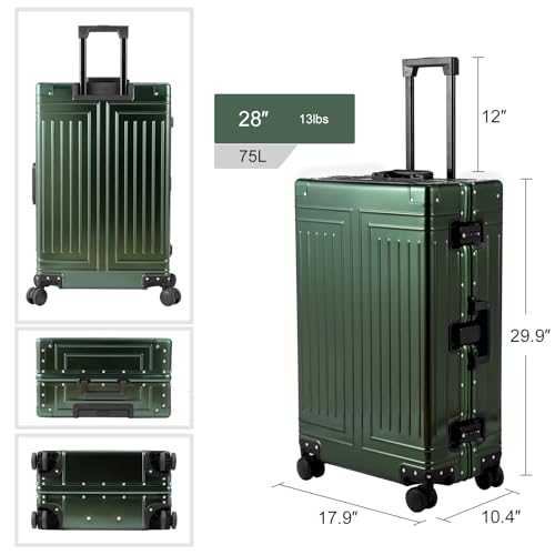 All Aluminum 20/28 Luggage Set，Cut from Whole Aluminum Sheet，22x14x9 Airline Approved ，（3rd Generation，Premium Metal zipperless suitcase ） (green, 20+28inch) - color: green, size: 20 inch + 28 inch