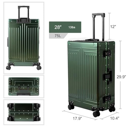 All Aluminum 20/28 Luggage Set，Cut from Whole Aluminum Sheet，22x14x9 Airline Approved ，（3rd Generation，Premium Metal zipperless suitcase ） (green, 20+28inch) - color: green, size: 20 inch + 28 inch