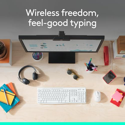 Logitech MK270 Full Size Wireless Keyboard and Mouse Combo - Off White | Full size keyboard with spill-resistant design, compact ambidextrous mouse, connect via single included USB-A Nano Receiver - color: Off White, size: 1 Pack, style: Combo