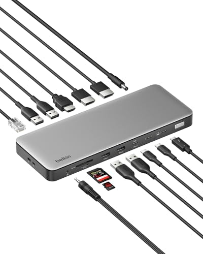 Belkin Thunderbolt 4 Docking Station Triple Display 96W 14 in 1 USB-C Hub | 40Gbps data transfer, 2.5Gb ethernet, daisy chain up to 6 devices, USB-C laptop expansion hub, MacBook, Windows
