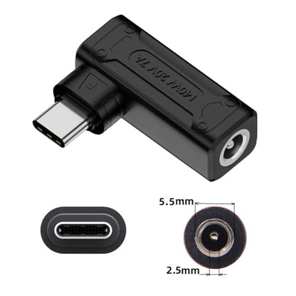 140W 100W DC Jack 5.5x2.5mm Input to USB-C Type-C Angled 90 Degree Power Plug Charge Adapter for Laptop Phone - style: 5.5x2.5mm 140W