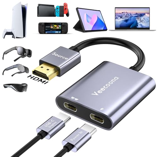 HDMI to USB C Adapter 4K 60Hz Portable Monitor, Unidirectional HDMI Male (Source) to USB C Female (Display) Adapter for AR Glasses XREAL One、Air 2 Pro/VITURE Pro/RayNeo Air 2s/Rokid,Switch,PS4/5,Xbox