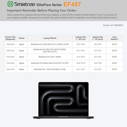 Smatree EliteFlow Laptop Case for 14.2 inch Apple MacBook Pro 2026/2025 M5 | for 14.2 inch Apple MacBook Pro 2024 M4 A3401/2023 M3/M2/2021 A2442,for 13.3 inch MacBook Pro Retina Mid 2014/2015(EF457) - size: 1.02| for APPLE 14.2" MacBook Pro 2026-2023(EF45