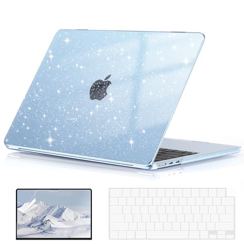 EooCoo Case for MacBook Air 15 inch M5 M4 M3 M2 2026-2023, Sparkly SkyBlue | Easy to Install, Sturdy, Plastic Hard Shell Case & Keyboard Cover & Screen Protector, Model: A3448 A3241 A3114 A2941 - color: Sparkly SkyBlue