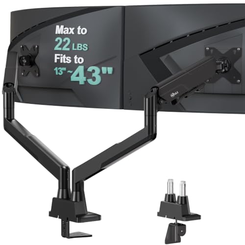 WALI Adjustable Dual Monitor Arm for 13-43 inch Screens, 22 lbs per Arm | Ultrawide Monitor Arms for 2 Monitors, Full Motion with Tilt, Swivel, Rotation, C-Clamp/Grommet, VESA 75/100mm (GSM002XLN) - color: Black (Dual), size: 13" to 43"