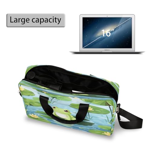 Cute Frog Animal Lotus Leaves Laptop Bag Carrying Case 15.6 Inch Laptop Briefcase Messenger Shoulder Bag for Tablet Computer Bag for Travle Business Men Women