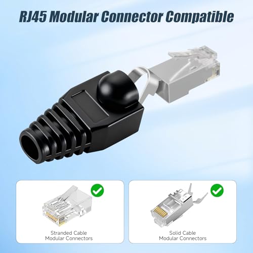 Soft Plastic Ethernet RJ45 Cable Connector Boots Cover Strain Relief Boots CAT5 CAT5E CAT6 CAT6E 100PCS (Black) - color: Black