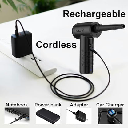 Air Duster,Efficient Electric Air Duster,Compact Rechargeable Cordless Compressed Air Duster,Quiet Air Blower,Portable 3-Gear Versatilie Dust Blower with LED Light for Keyboard Cleaning