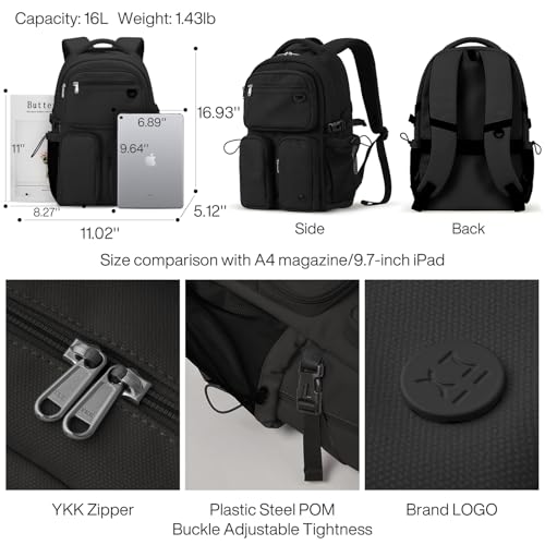mixi Travel Laptop Backpack, Lightweight Durable School Bookbag Men Woman 15.6" Computer Bag, Water Resistant Outdoor Hiking Backpacks With Multifunction Pockets, Black - color: Black