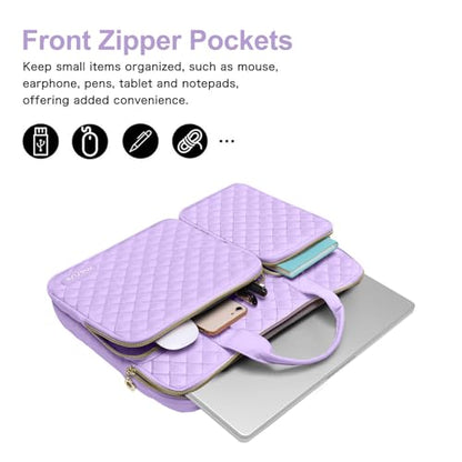 MOSISO 360 Protective Laptop Case 13.3 inch, 13-13.3 inch Laptop Sleeve | Compatible with MacBook Air/Pro 13/Pro 14,HP Dell ASUS Lenovo, Square Quilted Bag with 2 Pockets&Handle&Belt, Purple - color: Purple, size: 13.3 inch