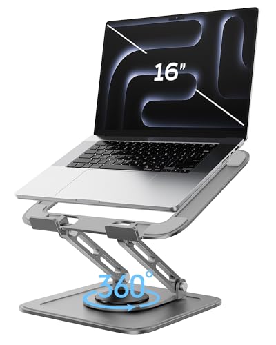 LOXP Adjustable Laptop Stand for Desk with 360 Base | Ergonomic Laptop Riser Mount for Desk Foldable Protable Computer Desk Fits with MacBook Pro Air - color: Gray