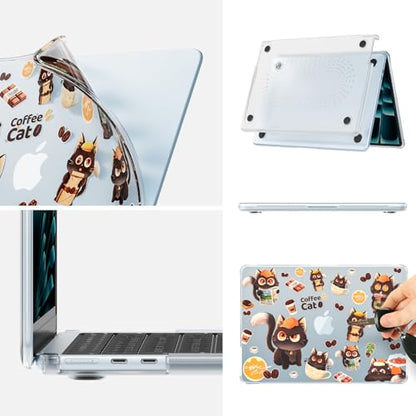 Batianda Premium Clear TPU Case for New MacBook Air 13.6" M5/M4/M3/M2 with Fun Pattern, Ultra-Slim Lightweight Protective Shell with Anti-Yellowing, Scratch Resistance & TPU Keyboard Cover, Coffee Cat - color: Coffee Cat