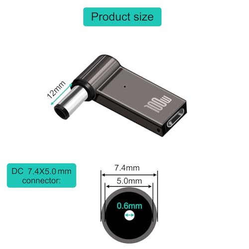 2PCS USB C to DC 7.4X5.0mm PD Trigger Laptop Charger Connector 100W Type-C to DC Female Barrel Plug Adapter for Dell Laptop Notebook