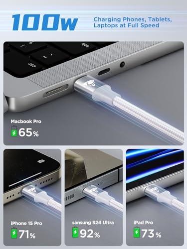 Aioneus 100W USB C to USB C Cable 6ft USBC to USBC Fast Charging Cable Braided USB Type C Charger Cable for iPhone 16 15 Pro Plus Pro Max, MacBook, iPad Pro/Air/Mini