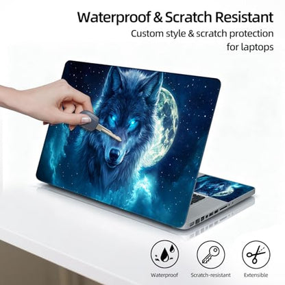 Universal Laptop Skin Sticker Decal, 12"-15.6" Aesthetic Vinyl Wrap, Mystic Blue Wolf Moon Night Waterproof Notebook Cover Art Protector for MacBook HP Dell Lenovo, Fits 13" 14" 15" 15.6" - color: Mystic Blue Wolf Moon Night