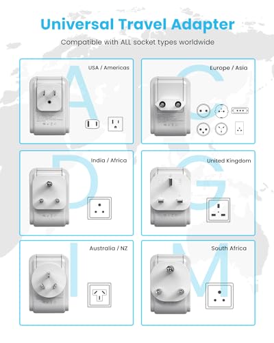 Universal Travel Adapter Kit, VINTAR International Plug Adapter with 3 USB Ports(2 USB C, 3.4A) and 2 American Outlets, Type A,C,G,D,I,M Detachable Attachments, Adapter for US/EU/UK/India/AUS/Africa - style: 17W Type A/C/G/D/M/I-All in One Adapter