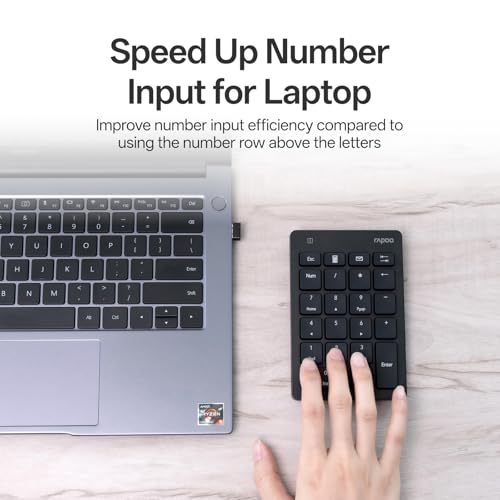 Rapoo K50 Wireless Number Pad, 2.4G Numeric Keypad for Laptop, Speed Data Entry, 22-Key Numpad with Calculator, Email and Function Keys for Windows PC/Laptop/Desktop/Notebook, USB-A, Battery Powered