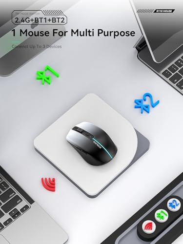 RAPIQUE Bluetooth Wireless Mouse, Dual Bluetooth 5.1 & 2.4G, White to Black | 3-Device Switching, USB-C Rechargeable, Quiet Clicks, 800/1200/1600 DPI, Ergonomic 6-Button for Laptop/MacBook/PC - color: White to Black Gradient