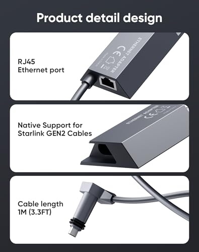 Kuulaa for Starlink Gen 2 Ethernet Adapter, 1000Mbps Gigabit RJ45 High Speed Wired Network Connector, Stable Fast External Ethernet Connection for Starlink Standard Actuated Dish and Router
