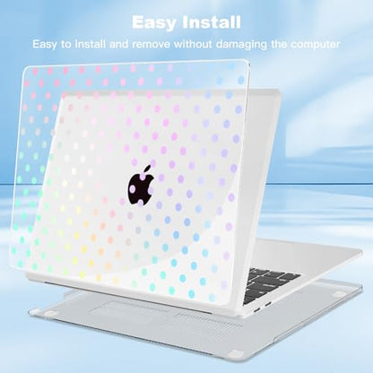 Teryeefi Printing Case for MacBook Pro 13 inch M2 M1 Chip (2022 2020 2019 2018 2017 2016) A2338 A2251 A2289 A2159 A1989 A1708 A1706, Hard Shell & Keyboard Cover & Screen Protector, Clear Polka Dots - color: Clear Polka Dots