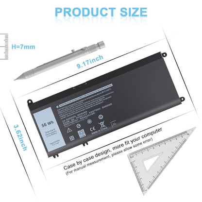 33YDH Laptop Battery Compatible with Dell Inspiron Notebook 17 7000 7778 7577 7773 7779 7786 G3 3579 3779 G5 5587 G7 7588 Latitude 13 3380 14 3490 3580 15 3590 Vostro 7580 P30E 81PF3 56Wh - size: 33YDH