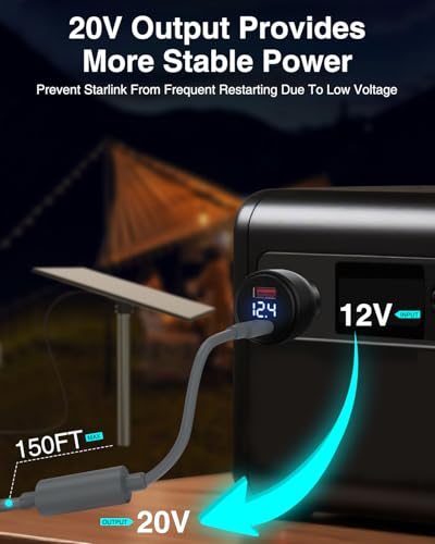 Starlink Mini Car Adapter USB C Charger 12V to 20V5A 100W Step Up Converter | Supports up to 150ft power cable extension,Detachable Charger Cable Design,Fast Charging Stable 20V Output Prevents Reboot